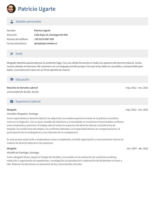 ejemplo CV abogado