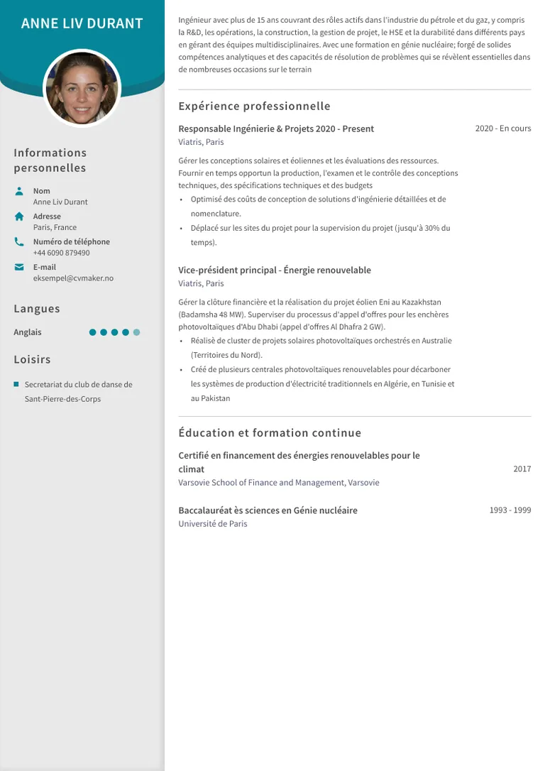 Eksempel på en fransk CV