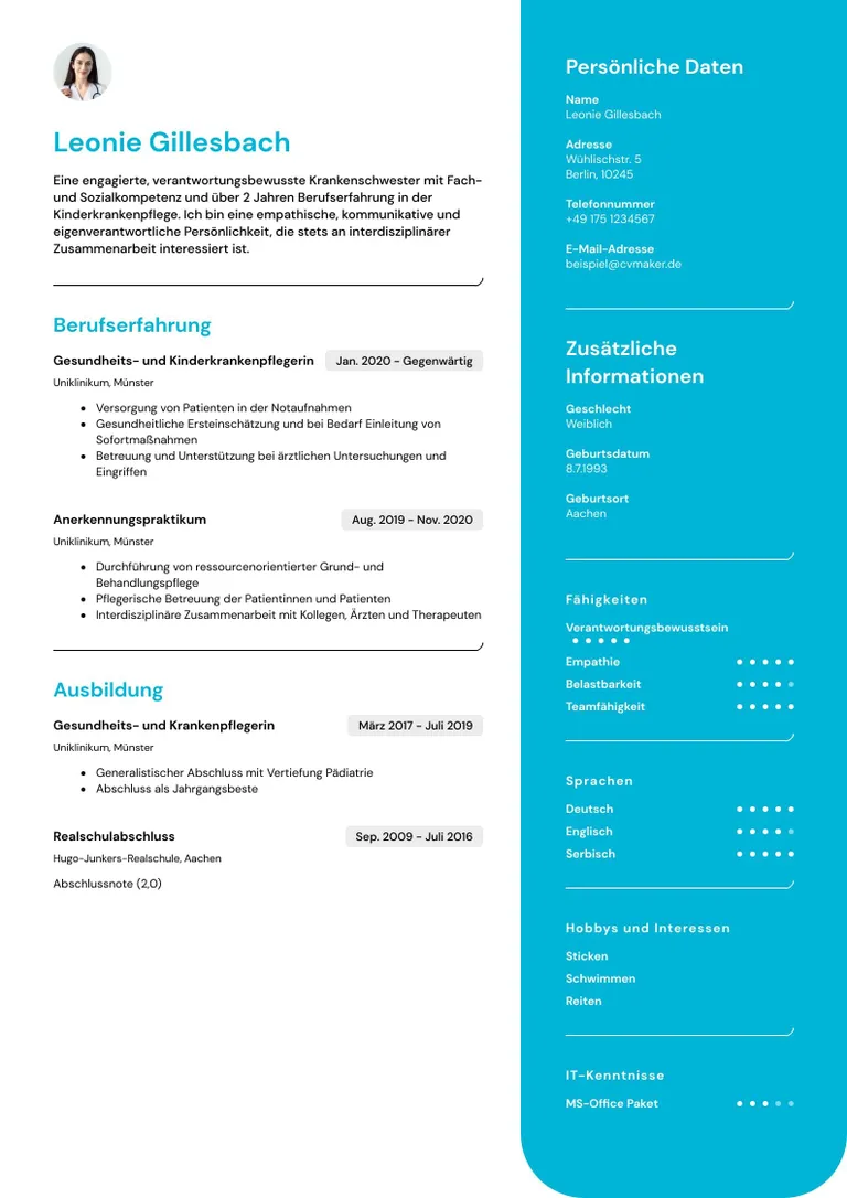 Lebenslauf Beispiel Krankenschwester