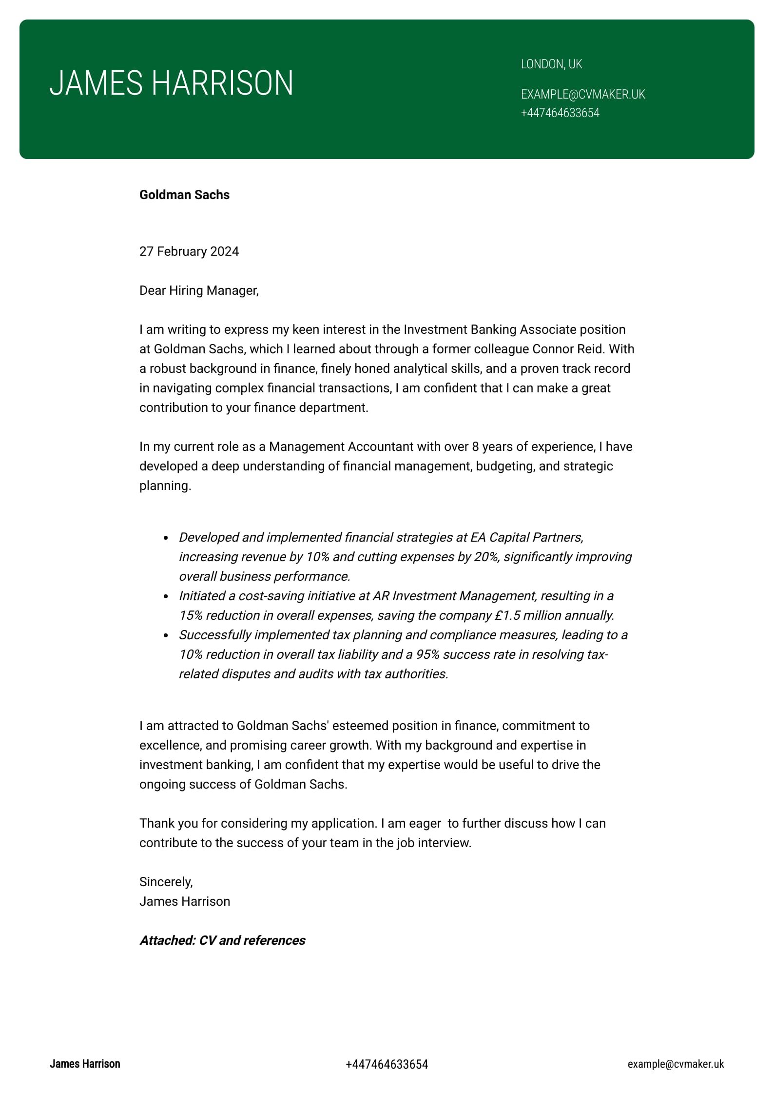 Investment Banking Cover Letter