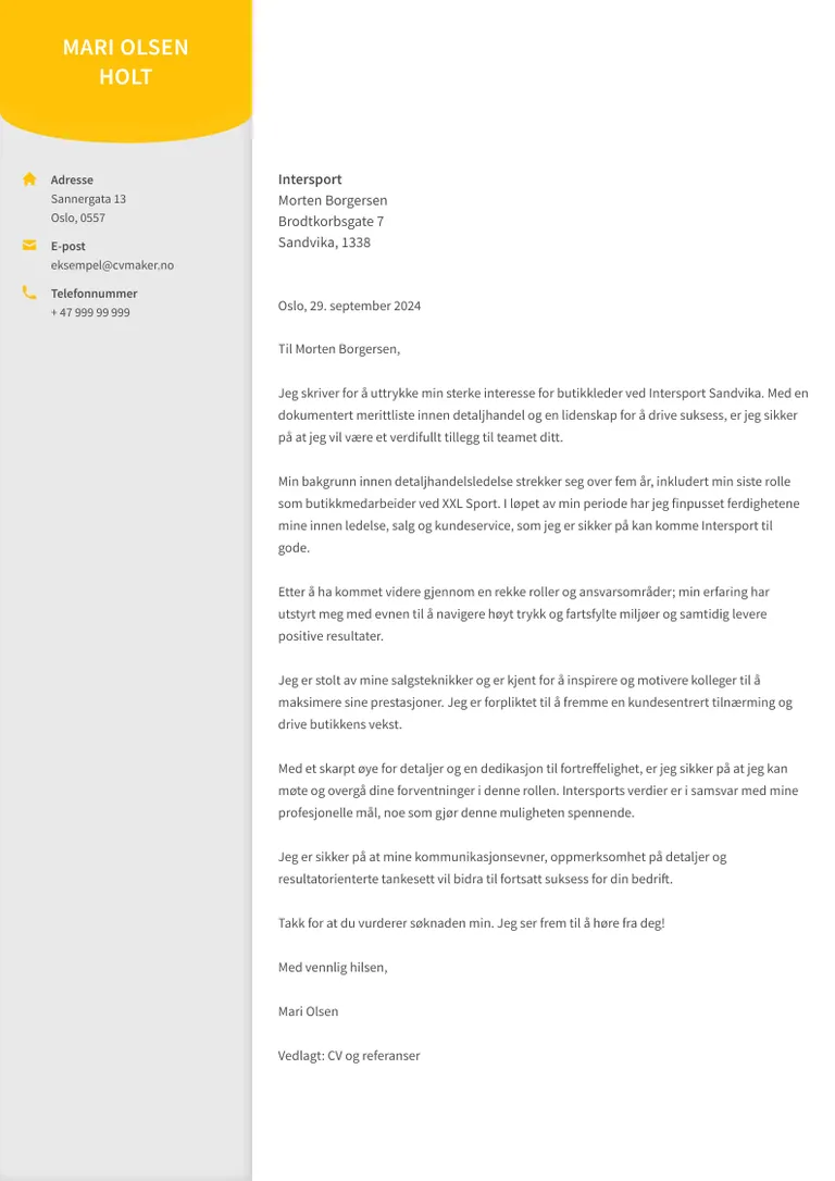 Eksempel på søknadsbrev for butikkmedarbeider