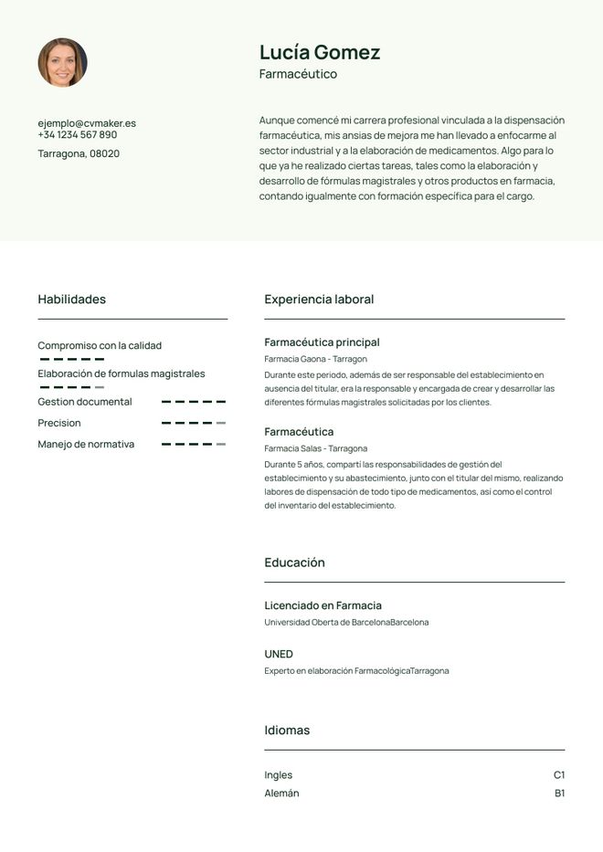 Currículum de Farmacéutico
