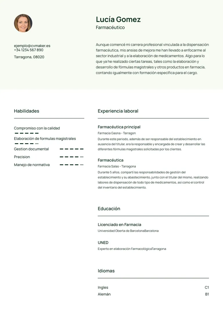 Currículum de Farmacéutico