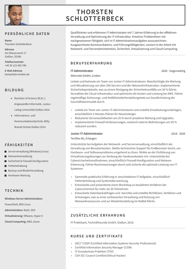 Lebenslauf Beispiel Informatiker