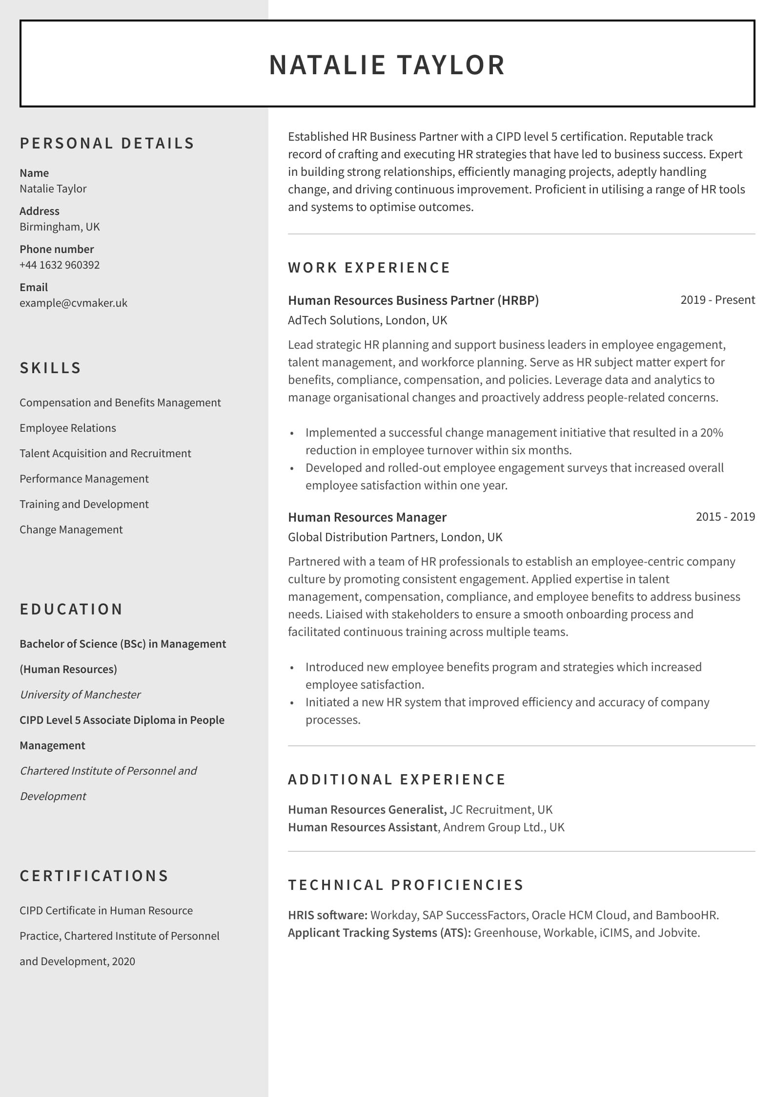 Human Resources CV