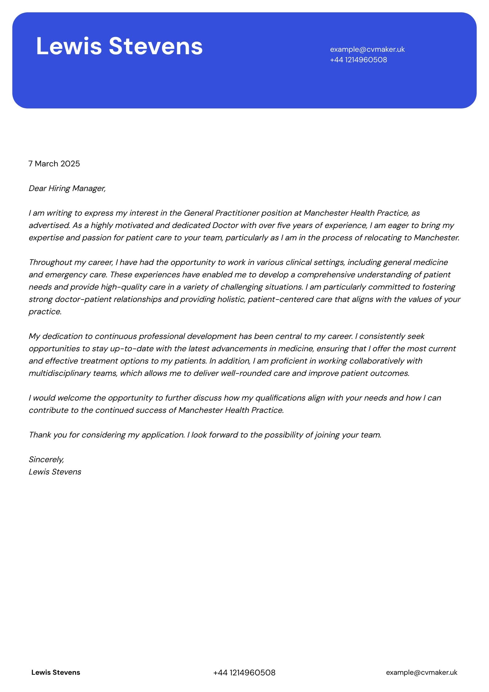 Doctor Cover Letter