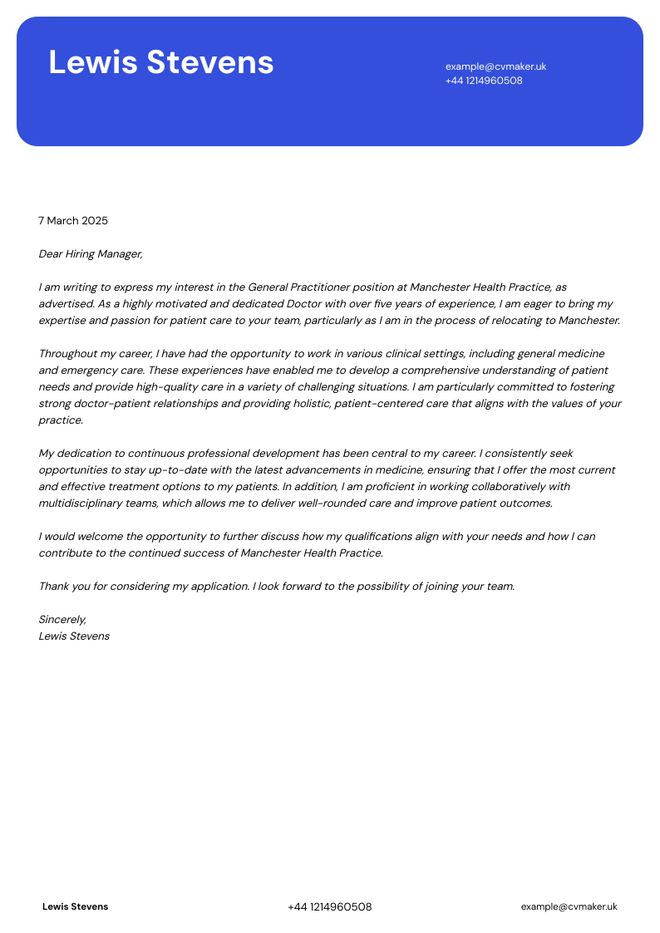Doctor cover letter sample