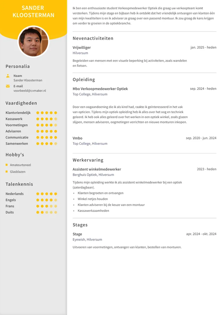 Voorbeeld cv mbo student
