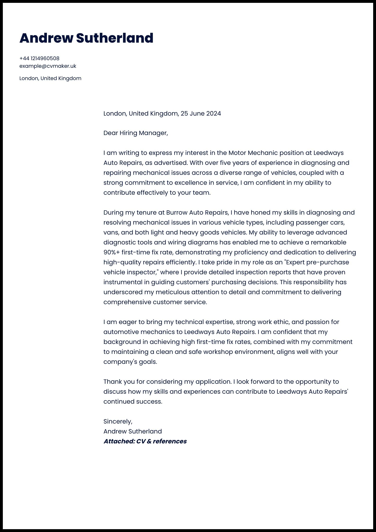 Mechanic Cover Letter