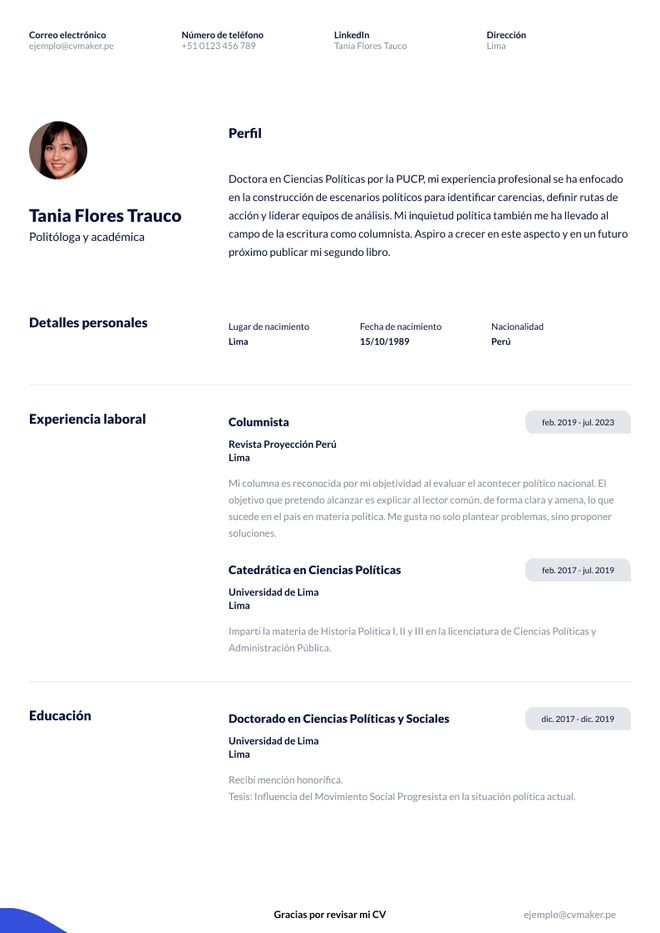 ejemplo de cv académico