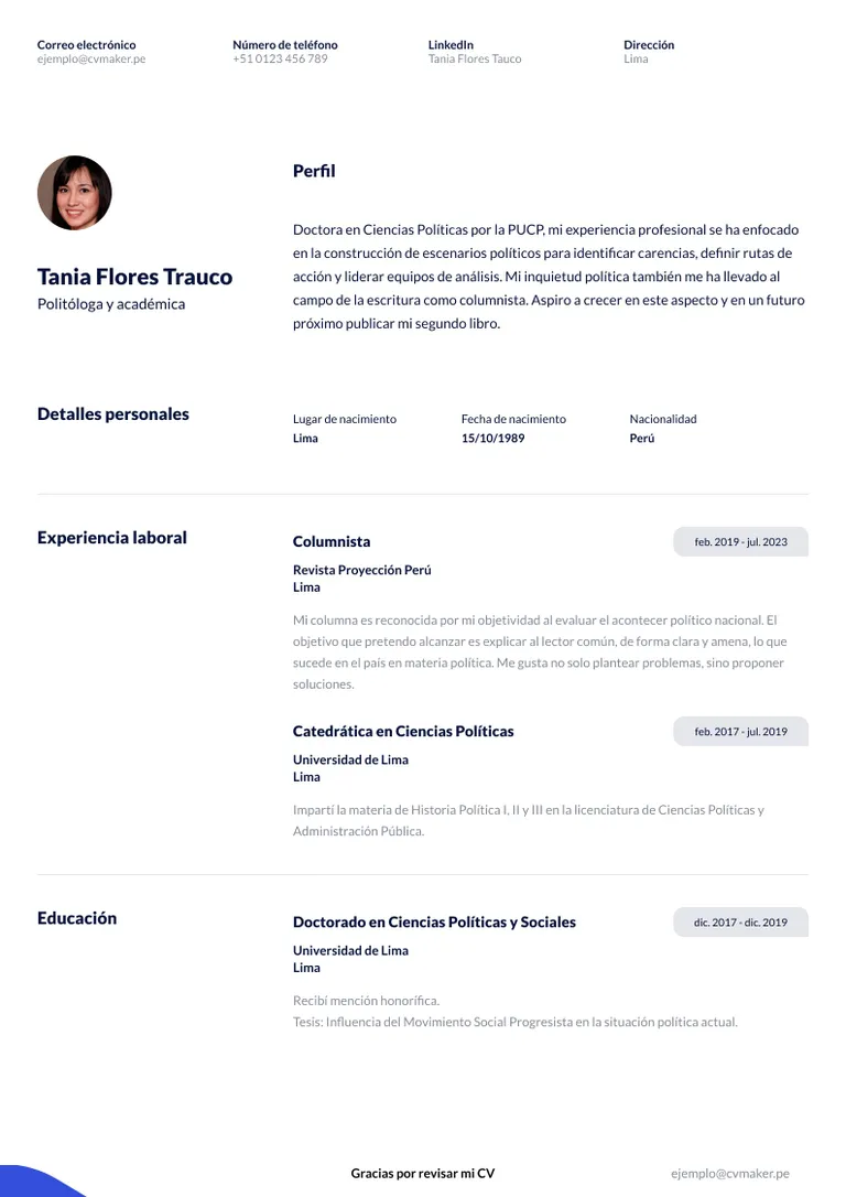 ejemplo de cv académico
