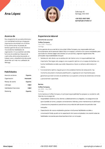 cv ejemplo gerente de sucursal