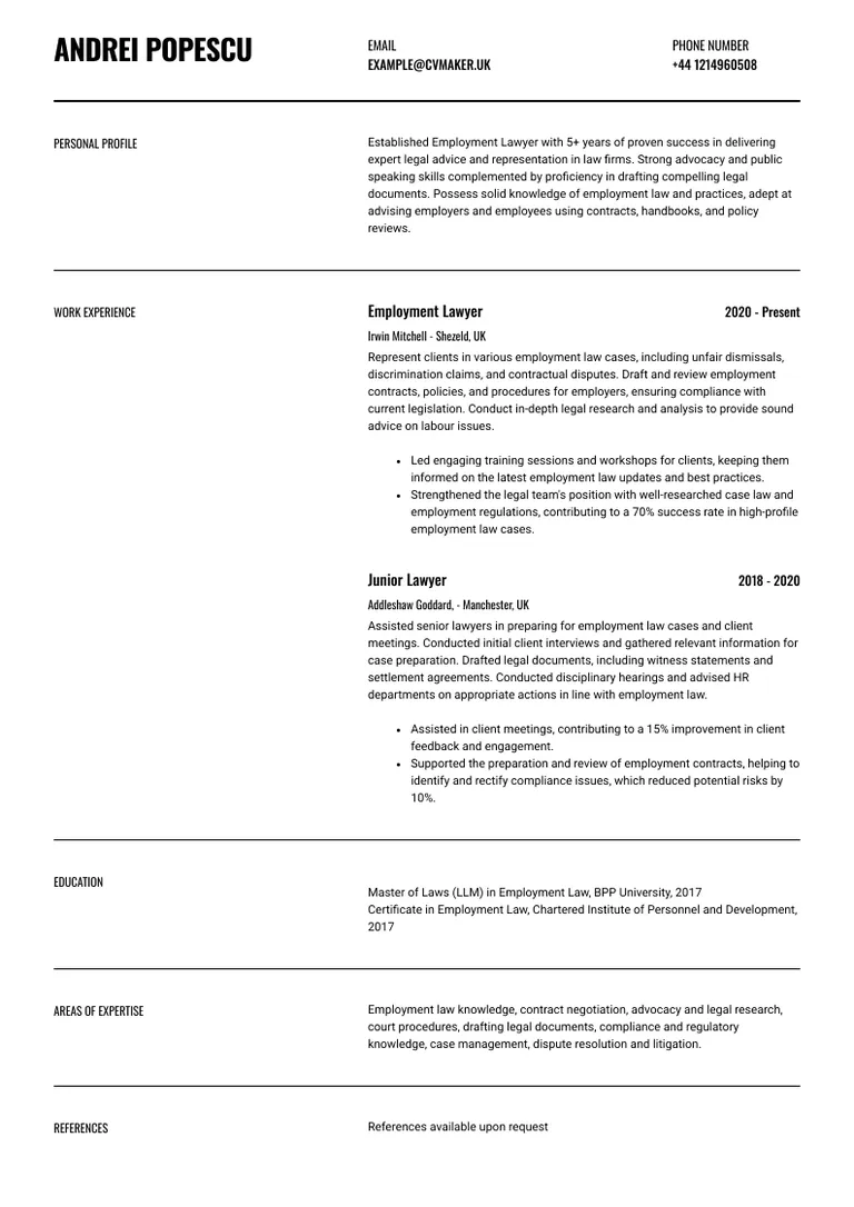 Lawyer CV sample