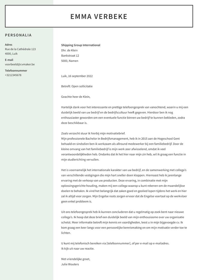 Voorbeeld van open sollicitatiebrief