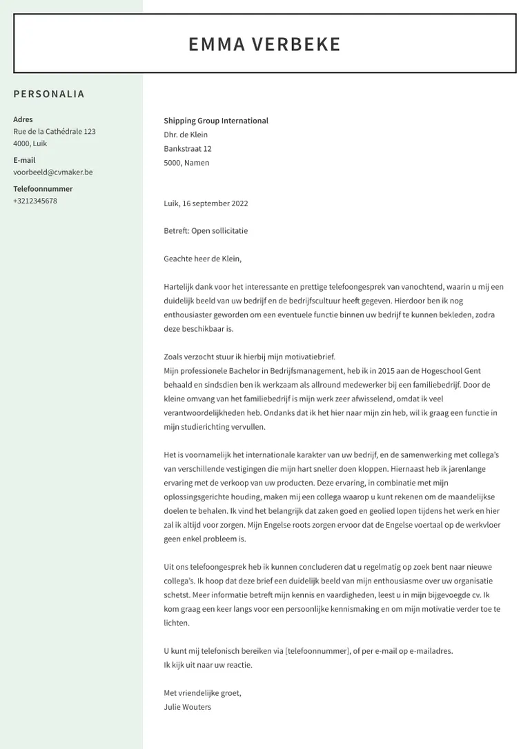 open sollicitatiebrief voorbeeld