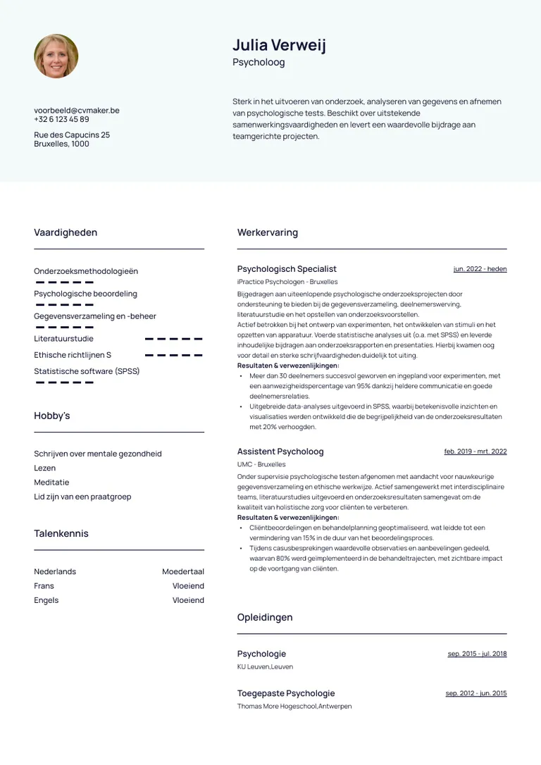 psycholoog cv voorbeeld