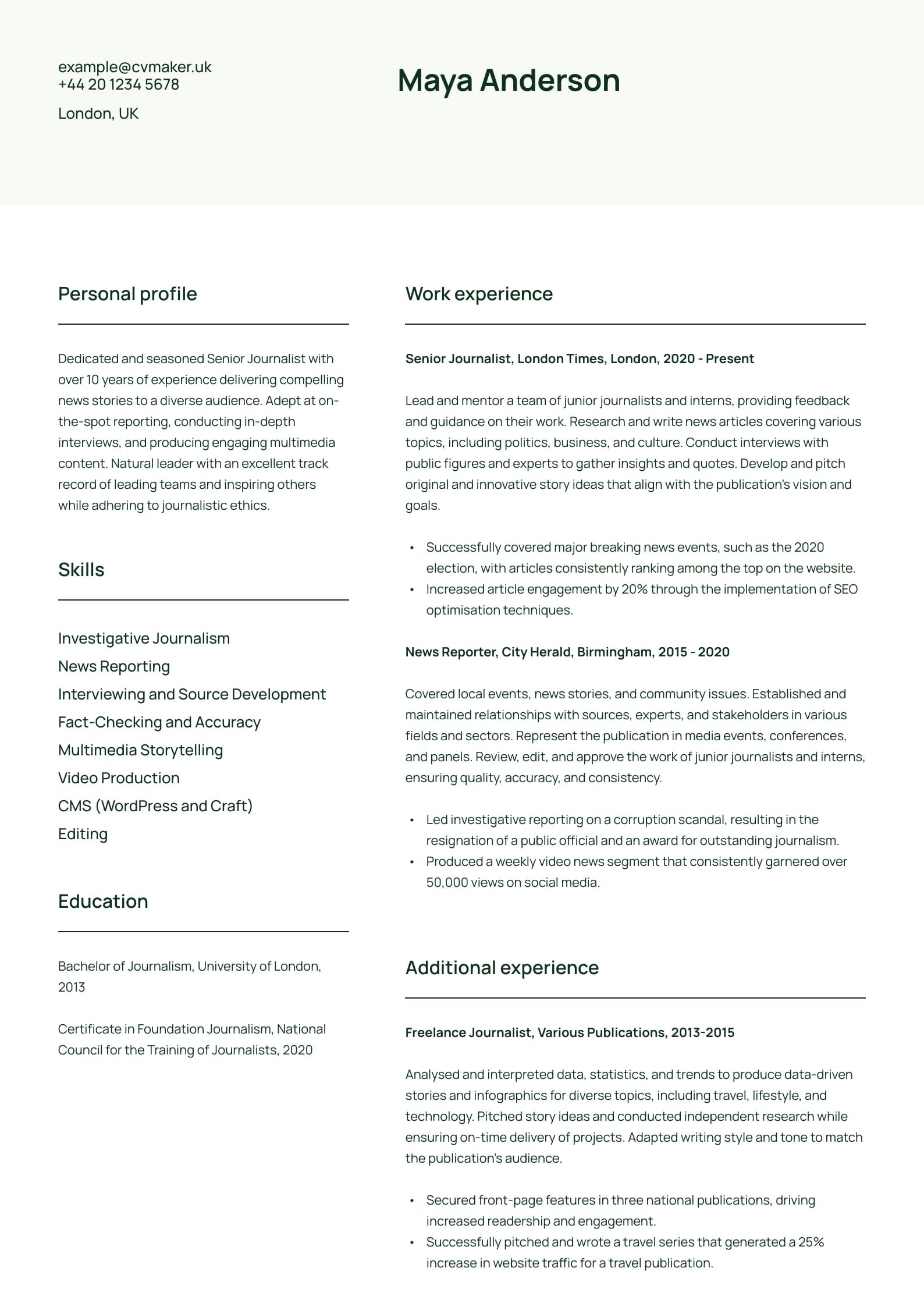 Journalist CV