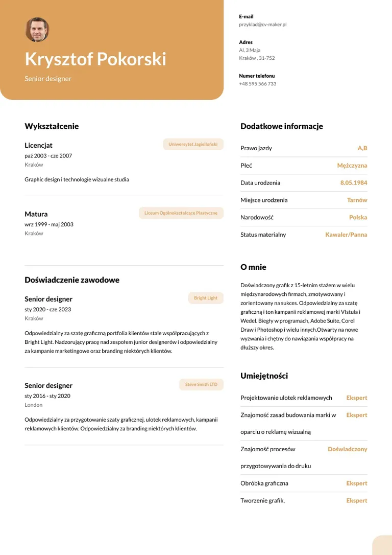 Przykładowe CV dla Grafika