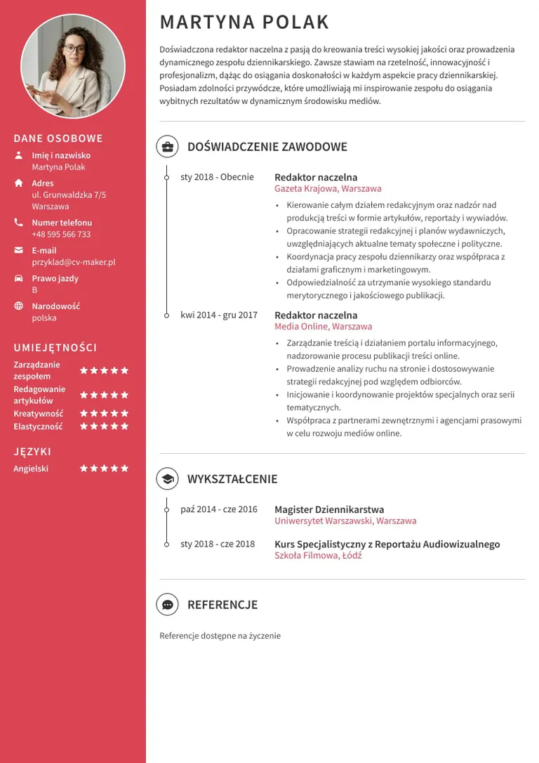 CV dziennikarza wzór