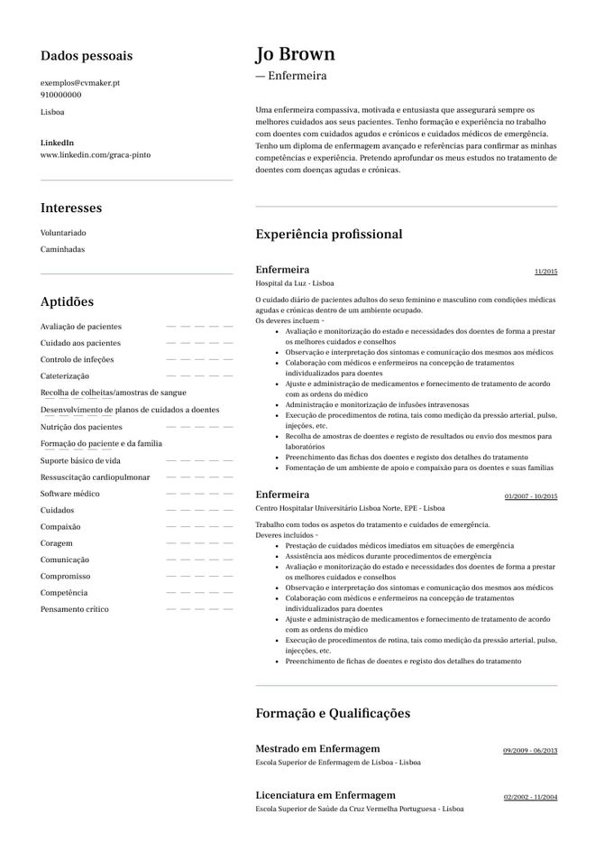 Exemplo de CV – Enfermeiro