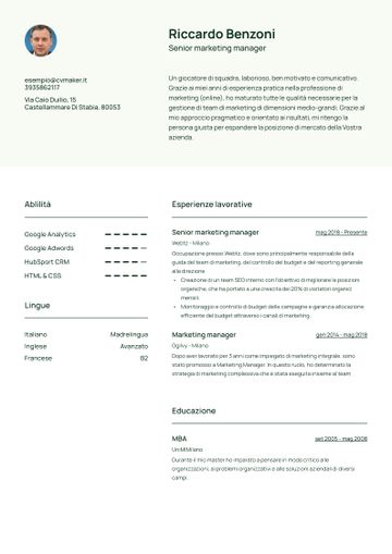 esempio di cv wheaton verde