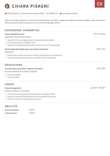 esempio di cv otago rosso