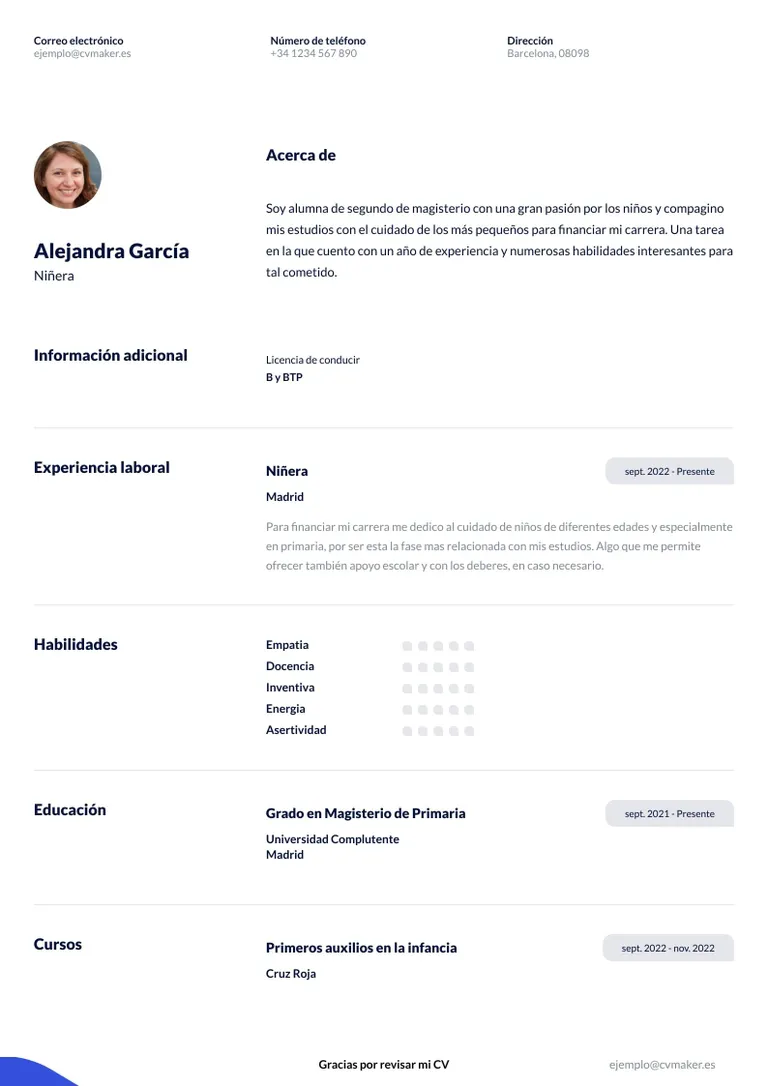 Currículum de Niñera