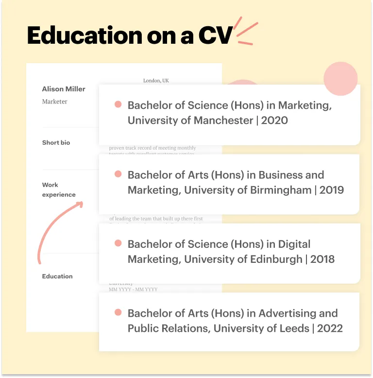 Education on a CV tips for a marketing CV