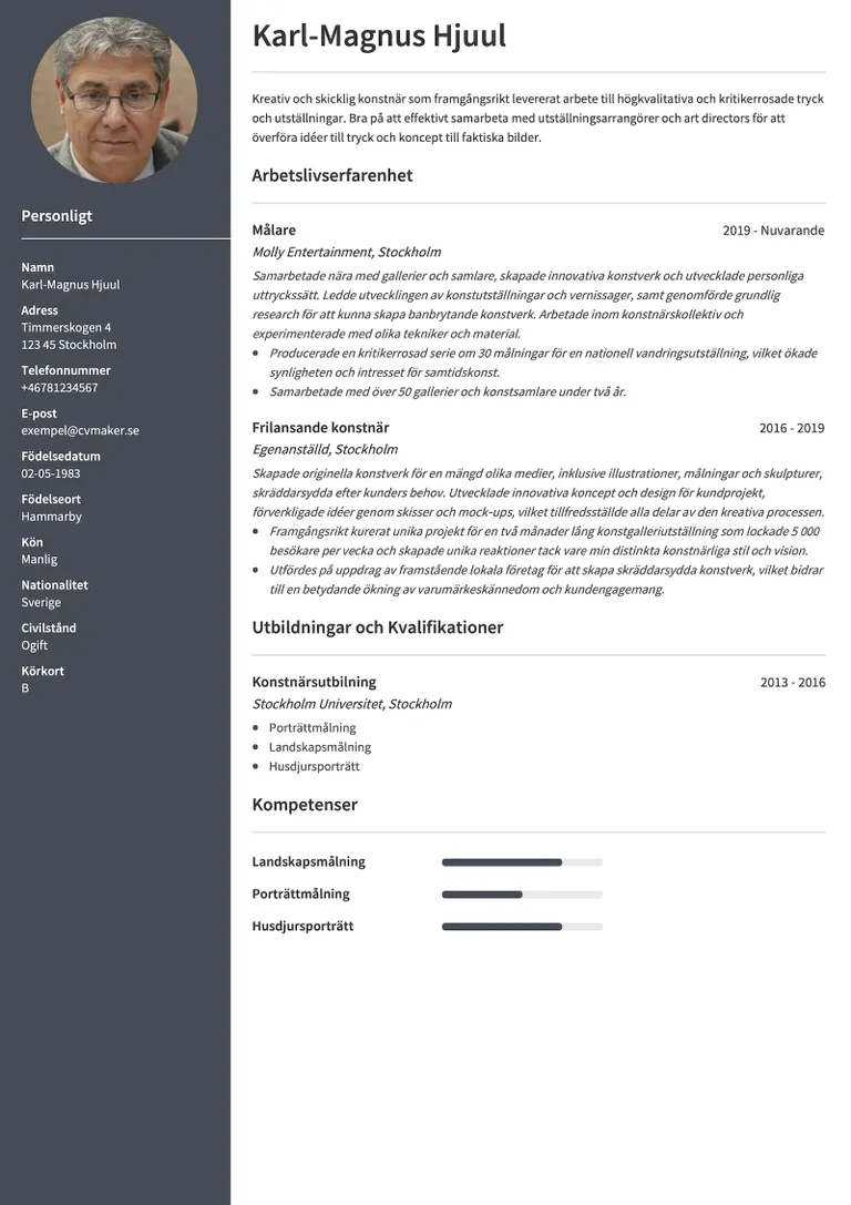 Konstnärs-CV Exempel