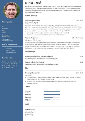Životopis za inženjeraprimjer