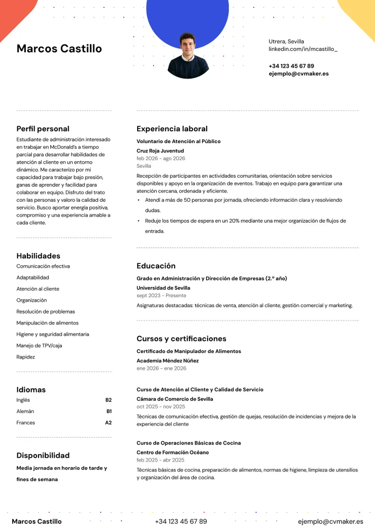 Ejemplo de CV de McDonald's