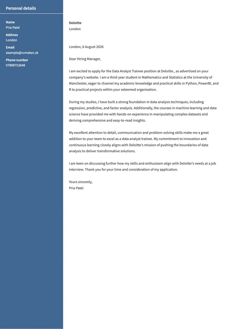 data analyst no experience cover letter