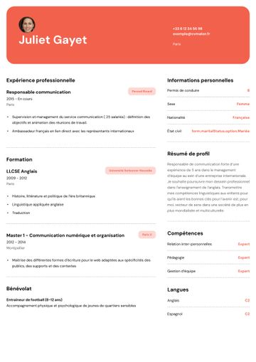 CV exemple erasmus rouge