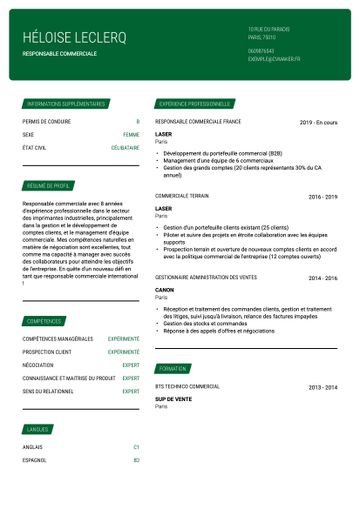 CV exemple cornell vert