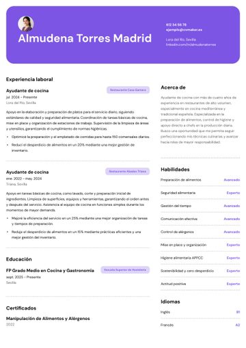 CV de ayudante de cocina