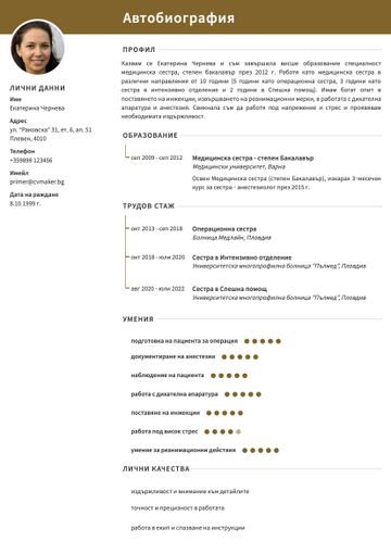 CV шаблон cambridge кафяво