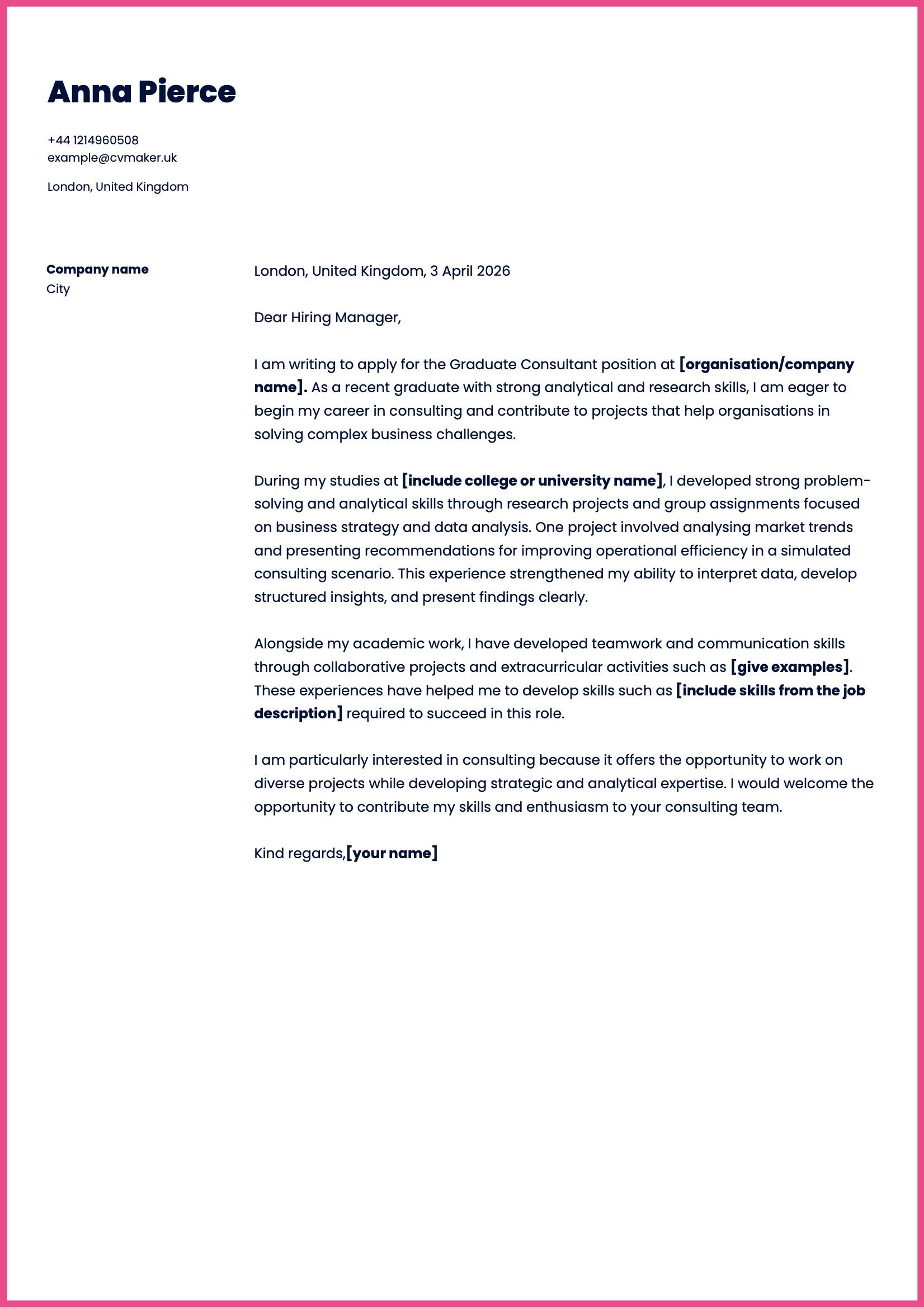 Consultant Cover Letter