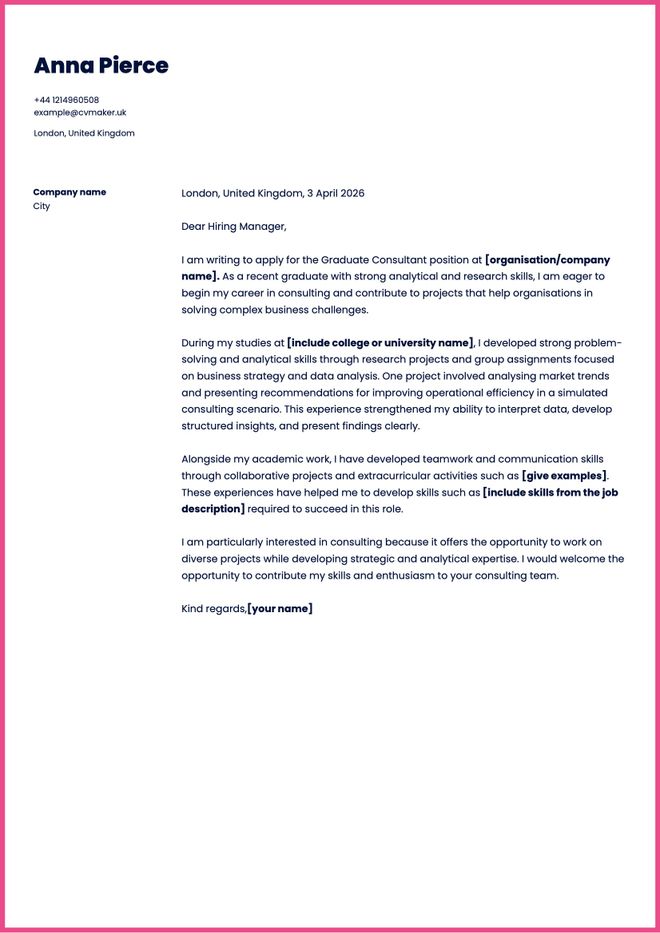 consultant cover letter sample no experience