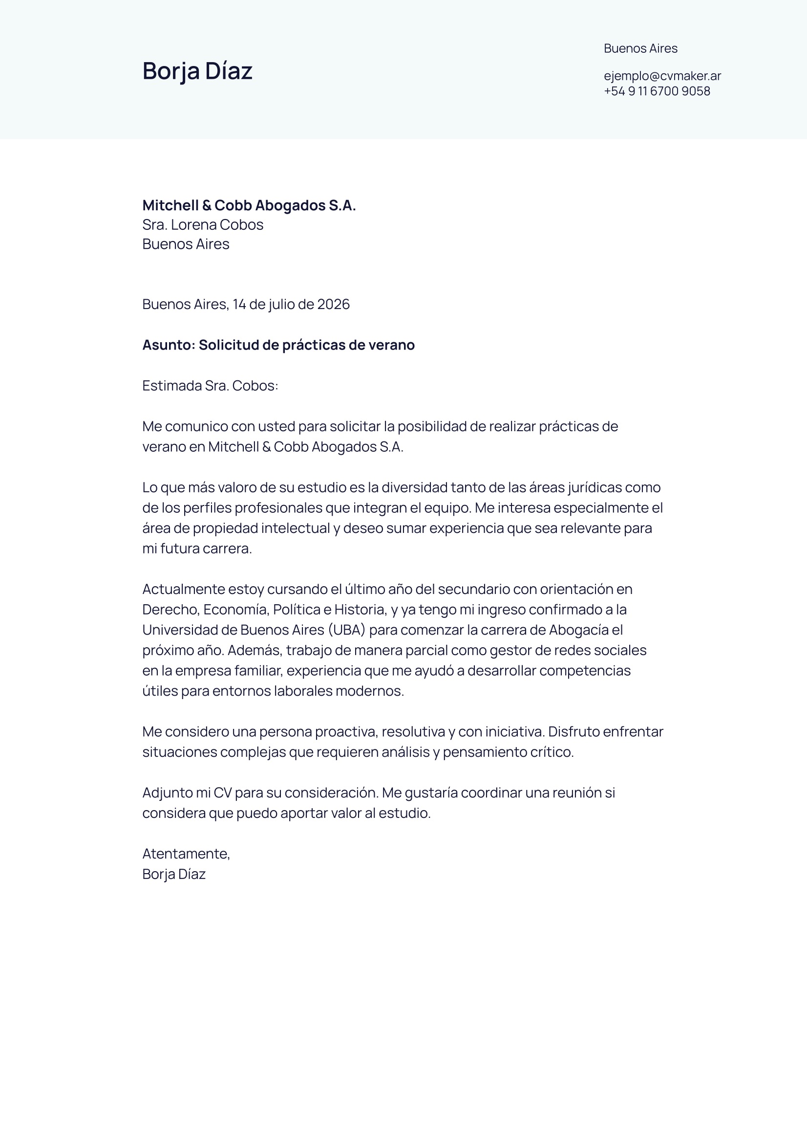 ejemplo de carta de presentación de pracitcás