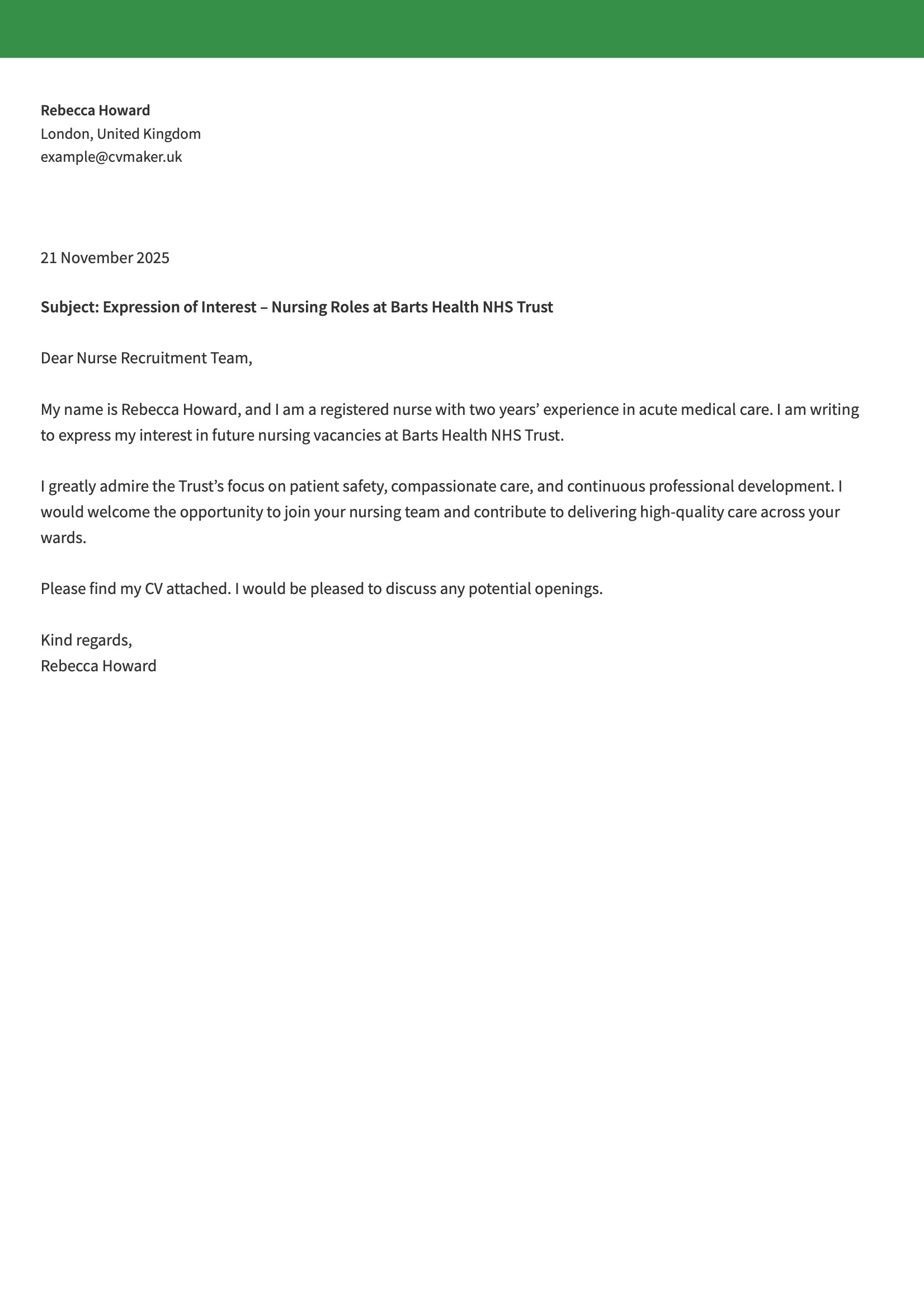 Letter of interest example for nursing