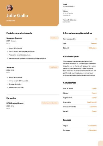 CV exemple columbia jaune