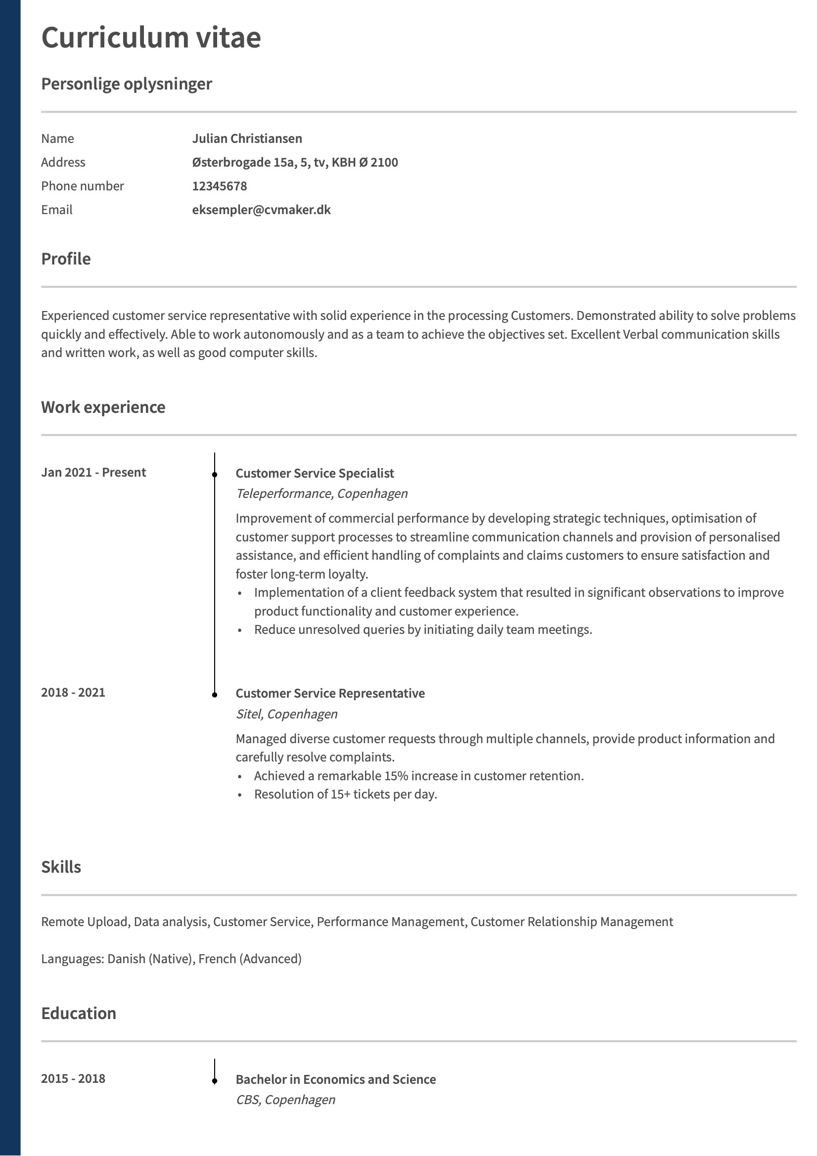 Eksempel på engelsk CV 1