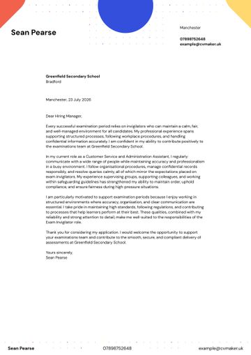 Exam invigilator cover letter example