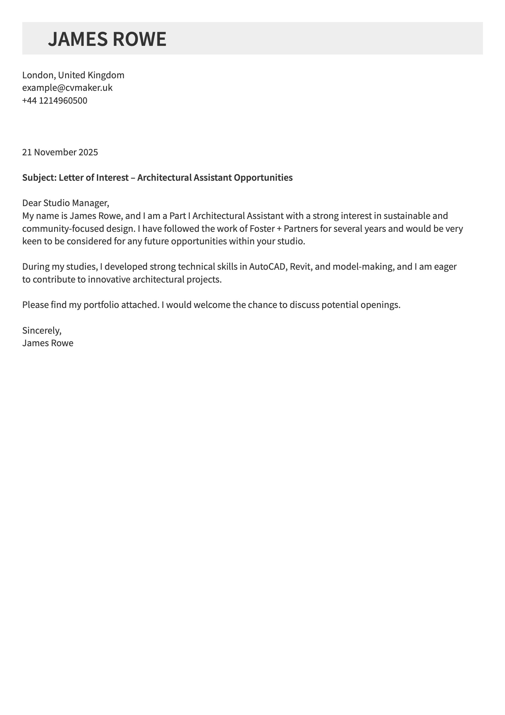 Letter of interest example for architecture jobs