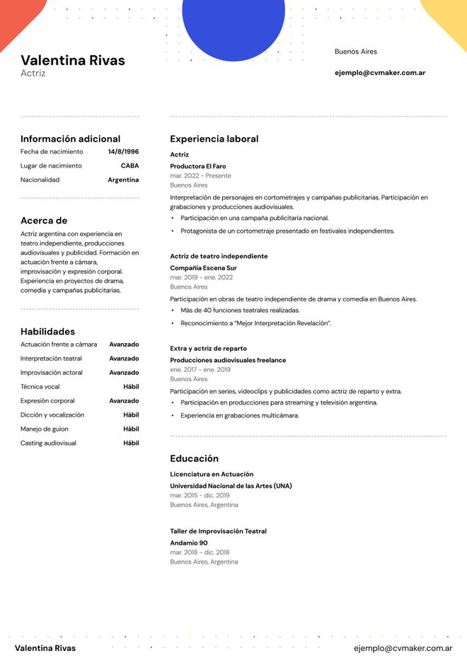 ejemplo curriculum actriz