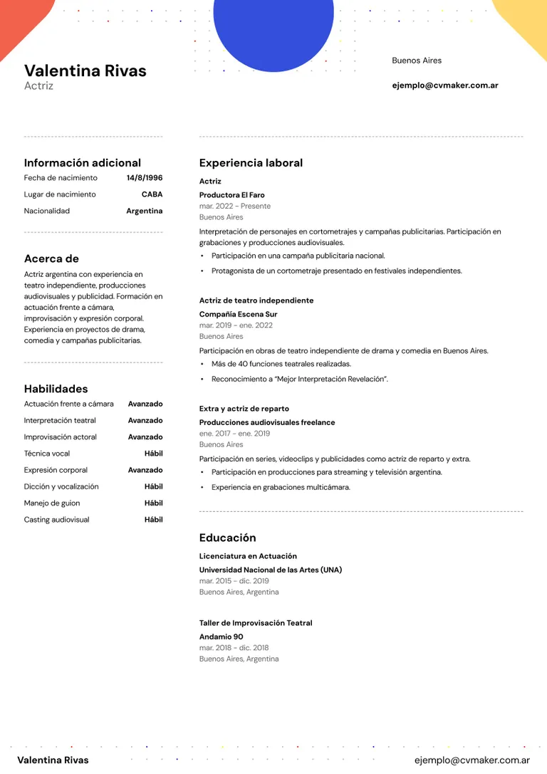 ejemplo curriculum actriz