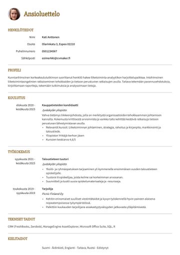cv pohja princeton keltainen