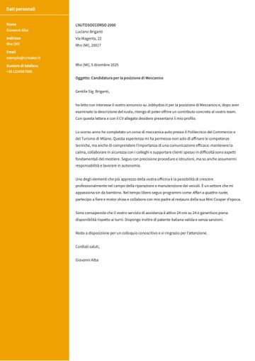lettera presentazione esempio stanford giallo