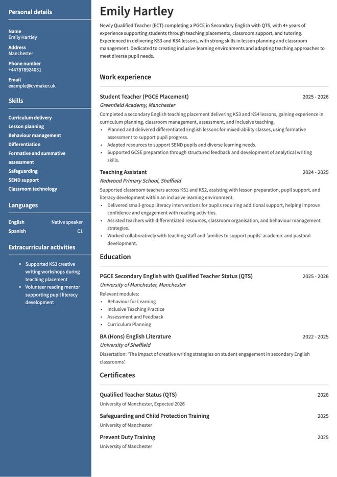 NQT CV sample