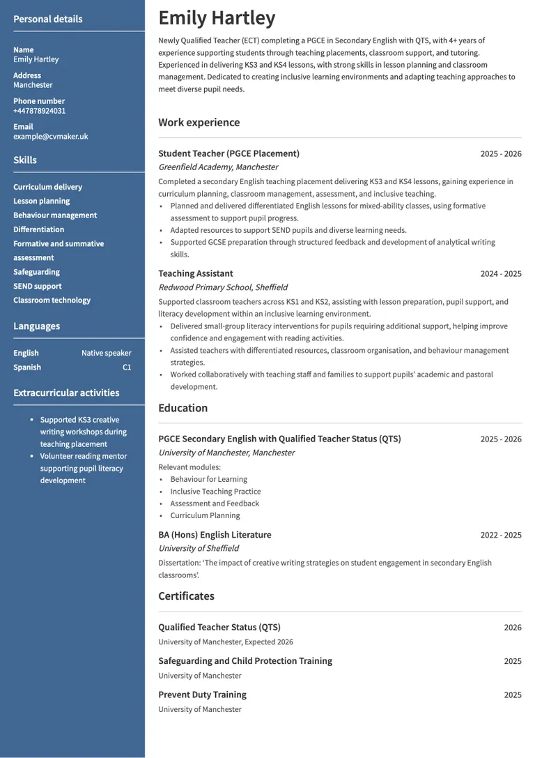 NQT CV sample